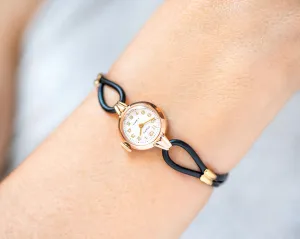 Luxury women watch jewelry solid gold 14K, vintage lady watch Seagull classic design timepiece delicate, tiny watch new genuine leather band