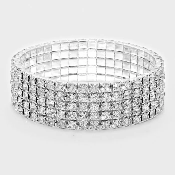 MADISON - clear 5 row rhinestone stretch bracelet (silver)