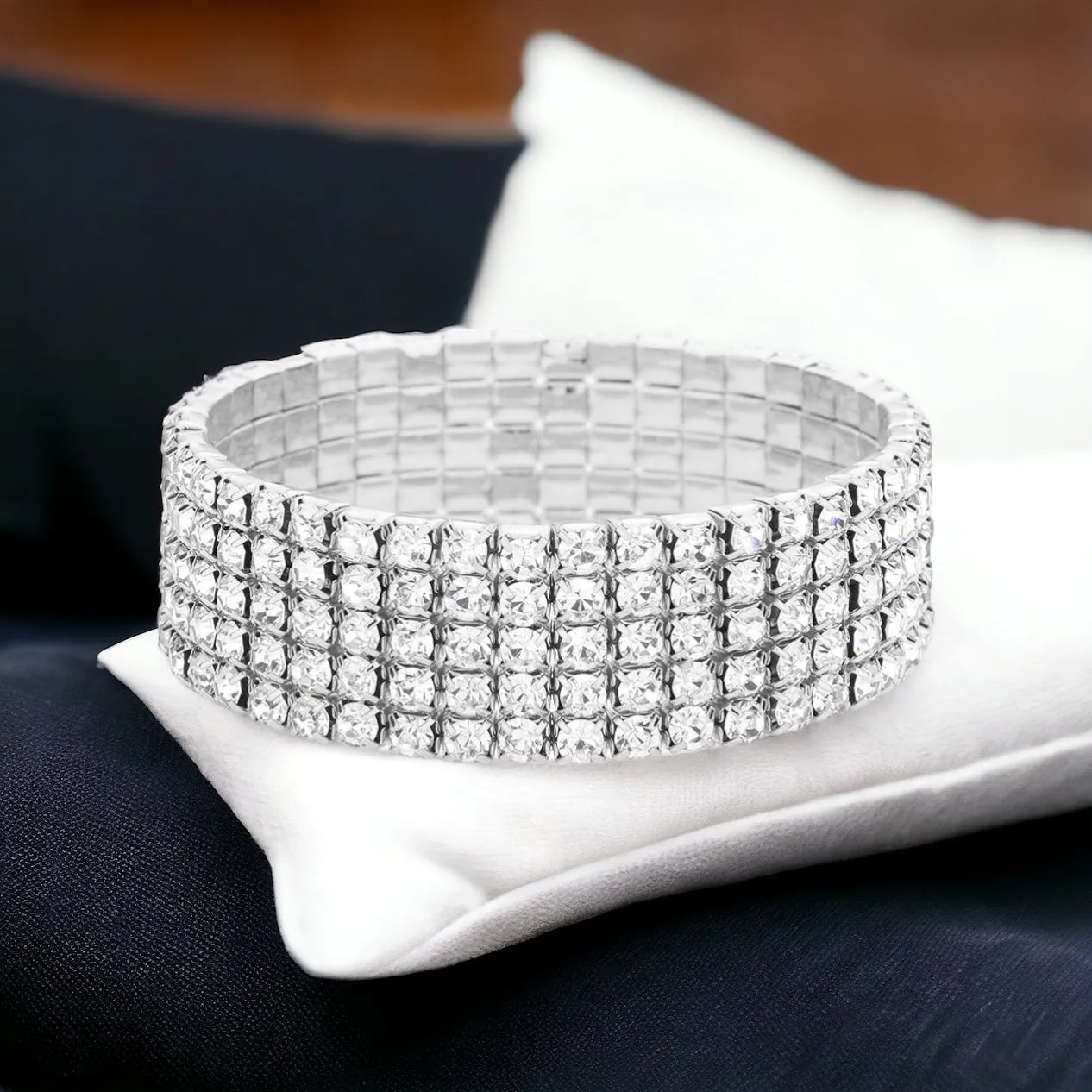 MADISON - clear 5 row rhinestone stretch bracelet (silver)