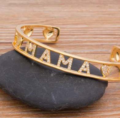 Mama Letter Love Cuff Bracelet with Rhinestones