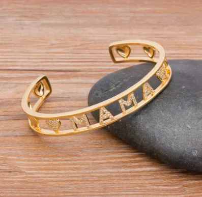 Mama Letter Love Cuff Bracelet with Rhinestones