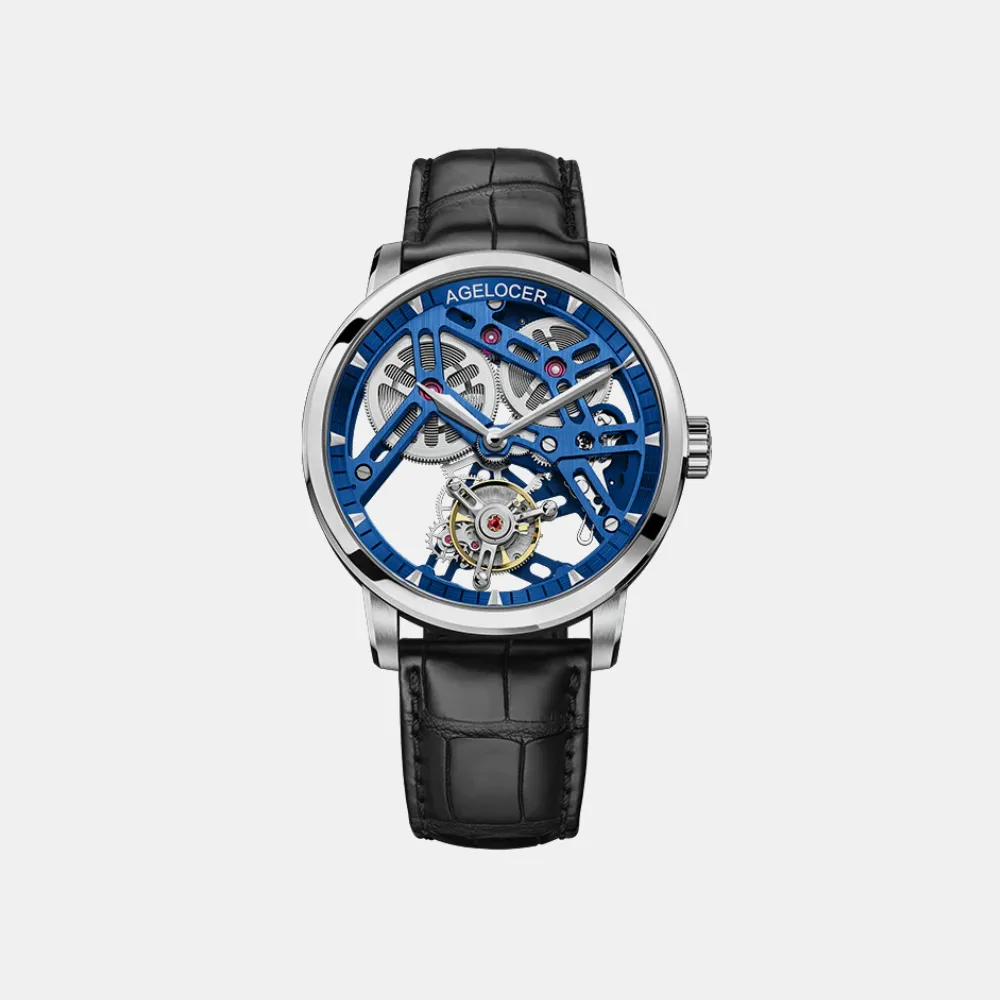 Manual Tourbillon Steel Blue Leather Strap