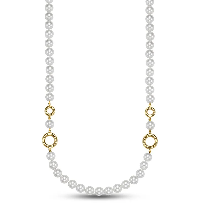 Mastoloni 14k Yellow Gold White Freshwater Pearl Necklace