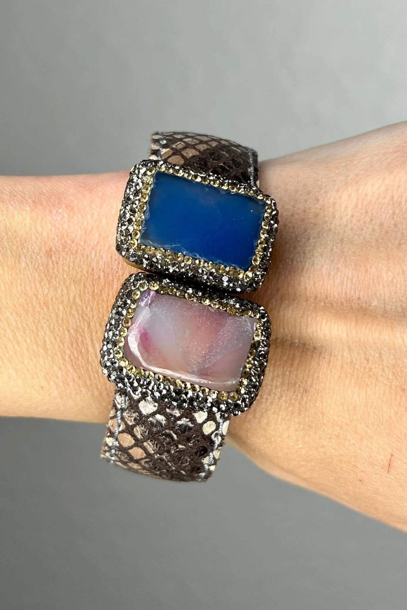 Medium Splendor Gemstone Leather Cuff Bracelet