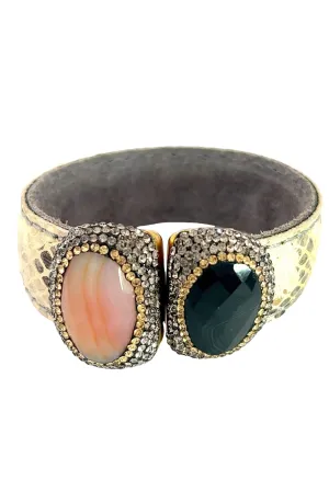 Medium Splendor Gemstone Leather Cuff Bracelet