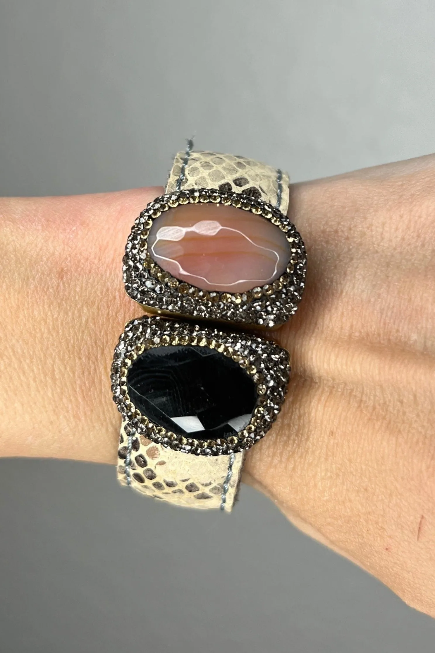 Medium Splendor Gemstone Leather Cuff Bracelet