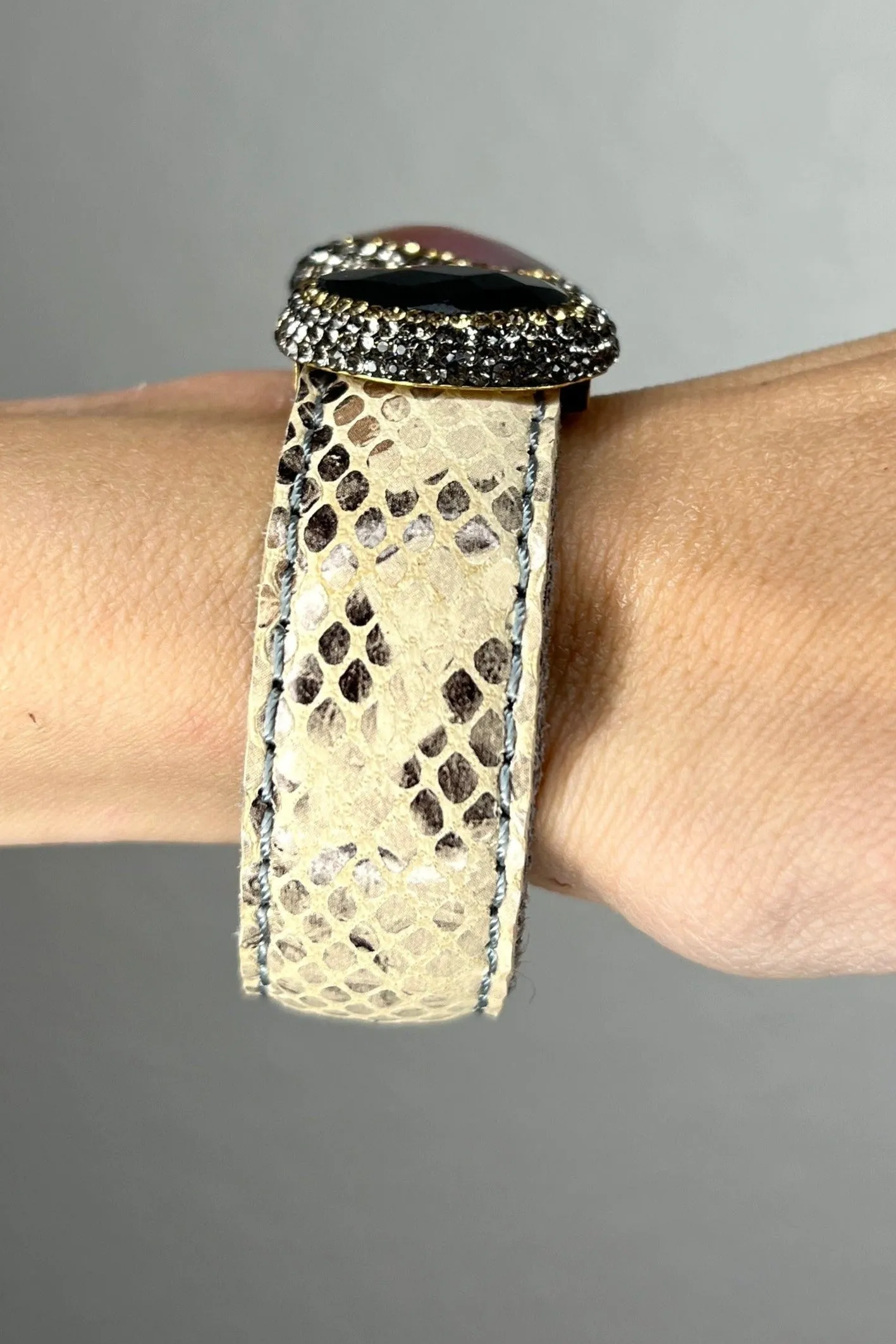 Medium Splendor Gemstone Leather Cuff Bracelet