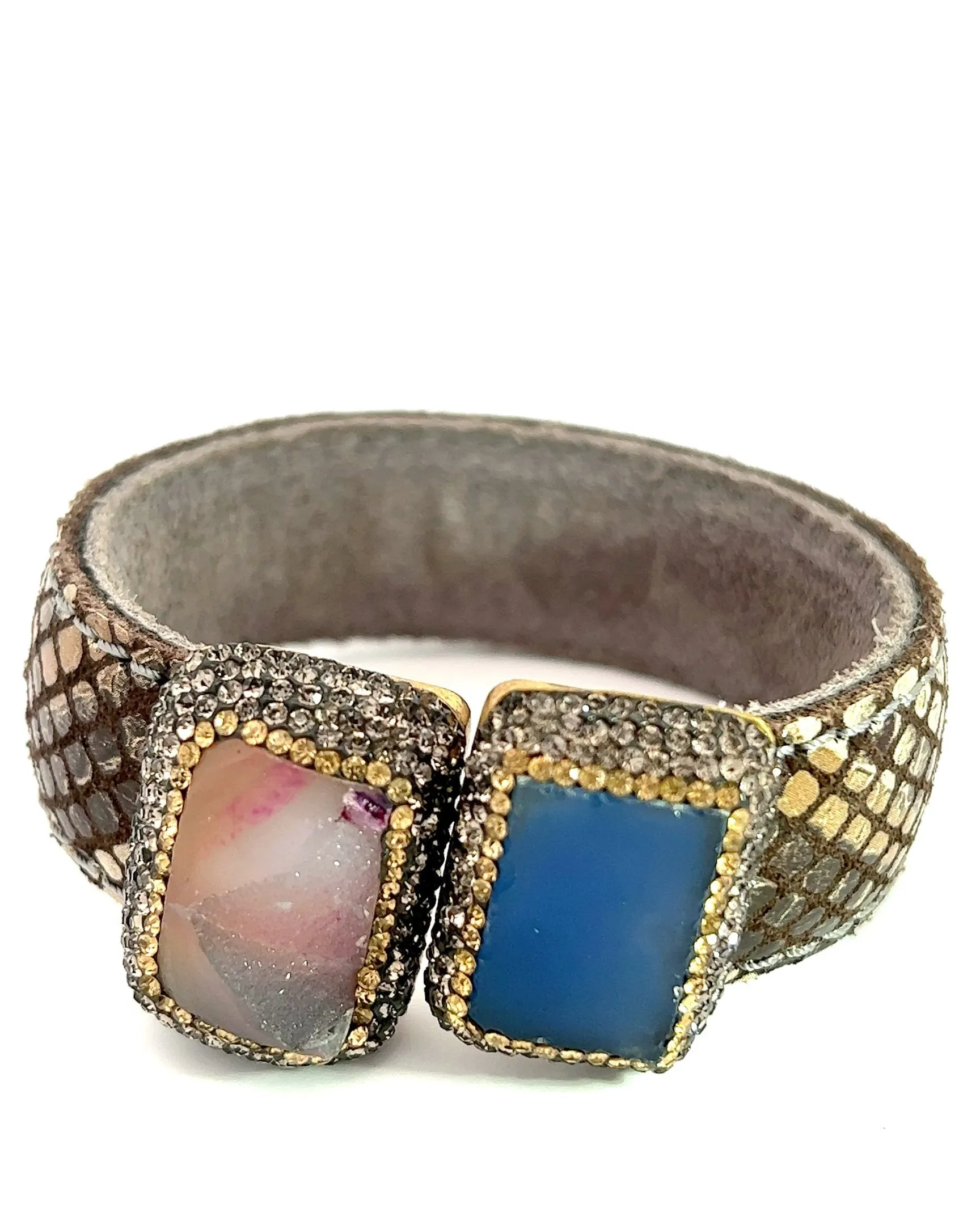 Medium Splendor Gemstone Leather Cuff Bracelet