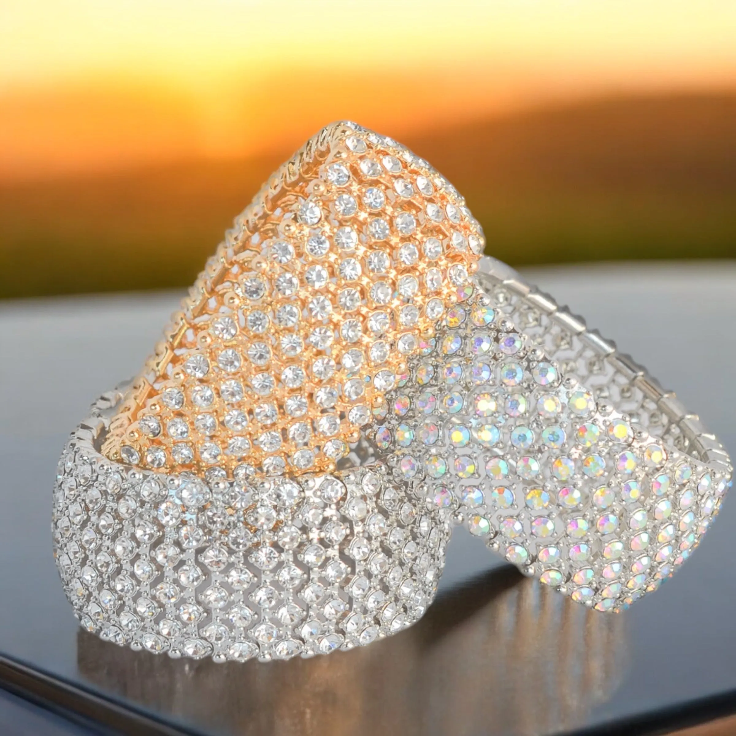 Megan-clear gold bubble stretch rhinestone bracelet