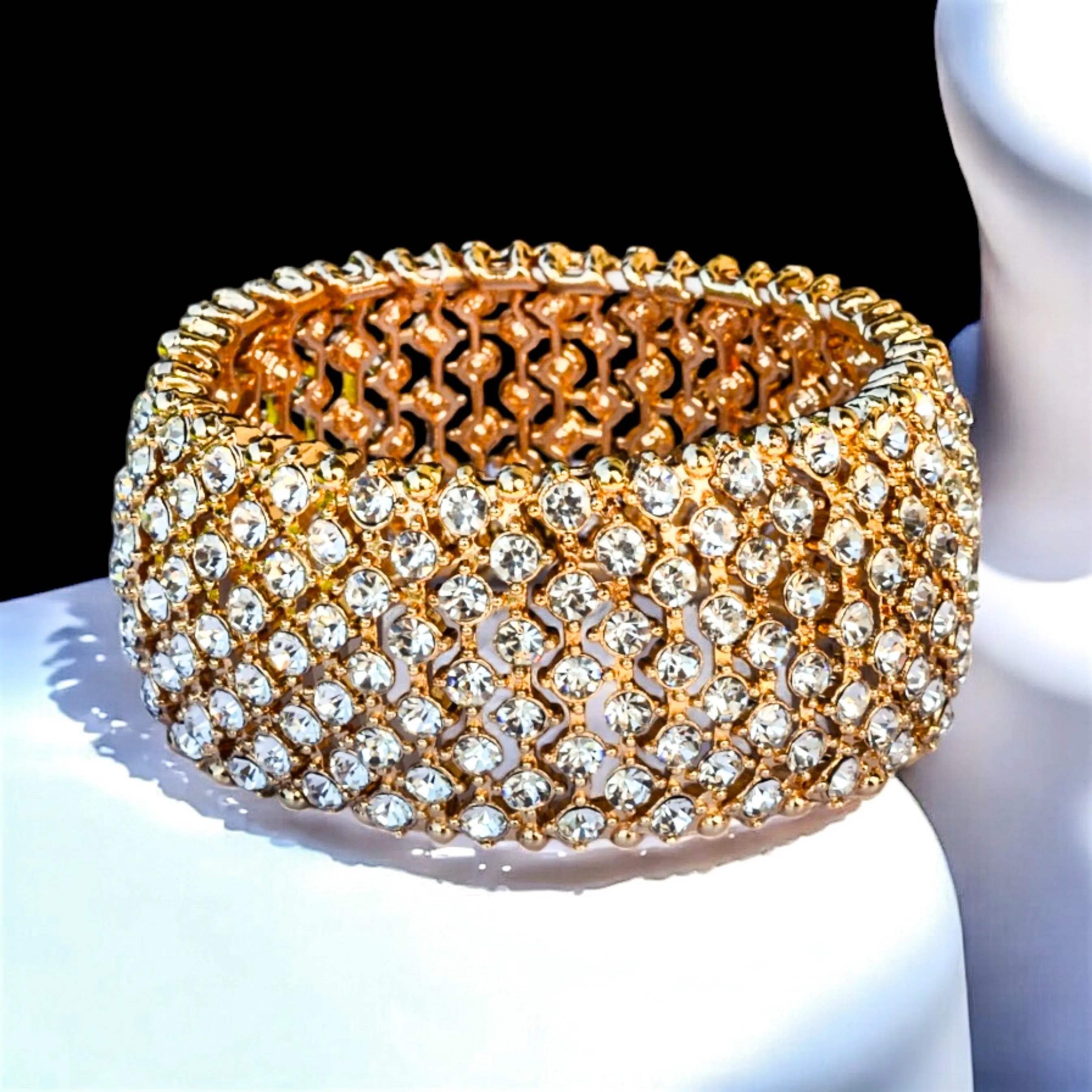 Megan-clear gold bubble stretch rhinestone bracelet