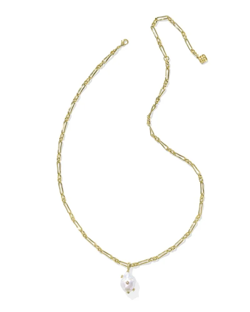 Melody Small Long Gold Pearl Pendant Necklace