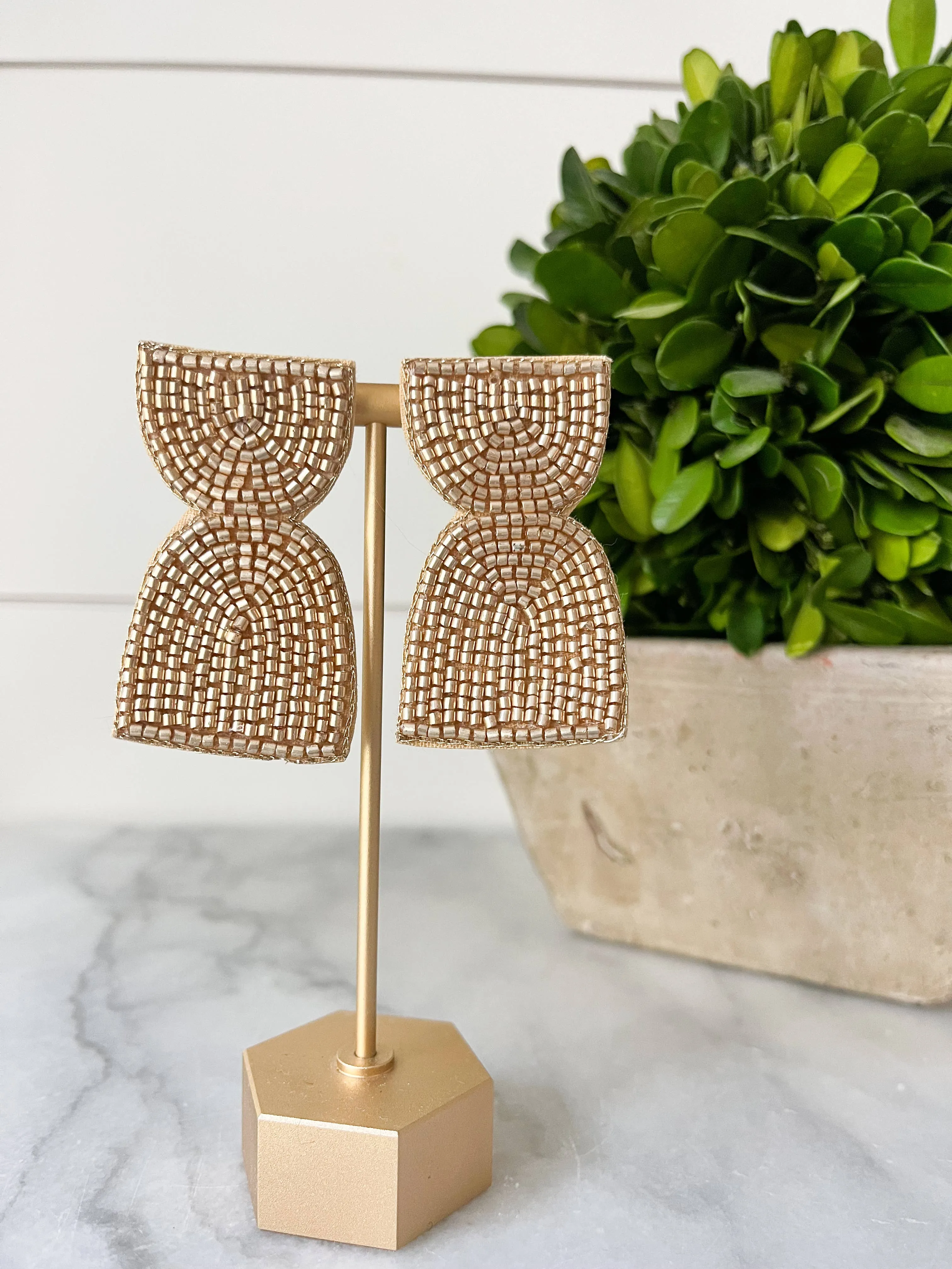 Metallic Geometric Arch Beaded Earring Silver and Gold 