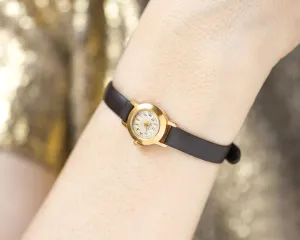 Micro size woman watch Ray, women's watch gold plated tiny ultra-rare lady's wristwatch round petite women's watch new premium leather strap
