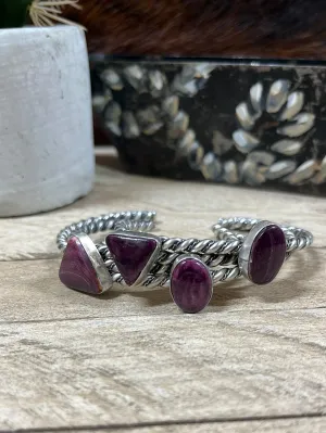 Mindy Medium Twisted Silver Stone Cuff Bracelets