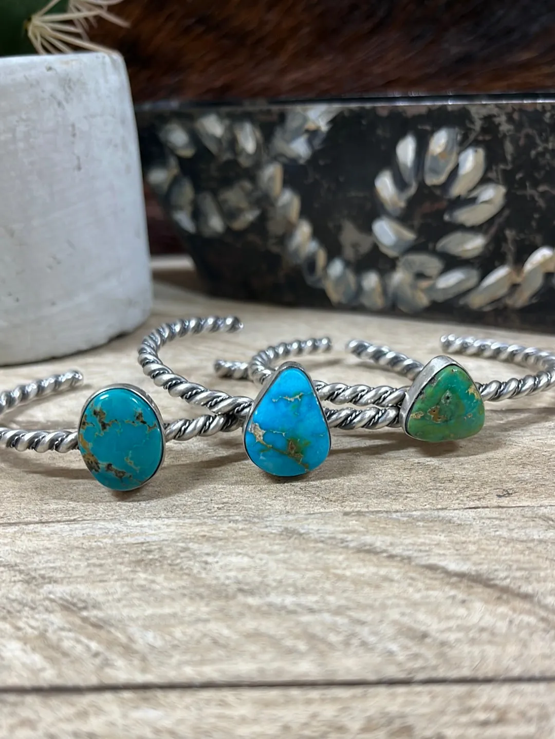 Mindy Medium Twisted Silver Stone Cuff Bracelets