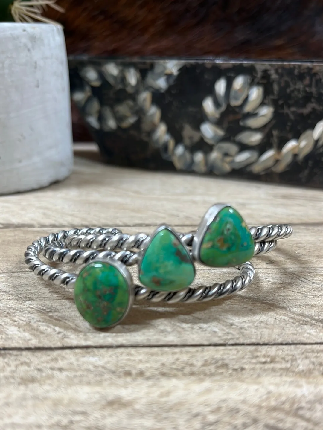 Mindy Medium Twisted Silver Stone Cuff Bracelets
