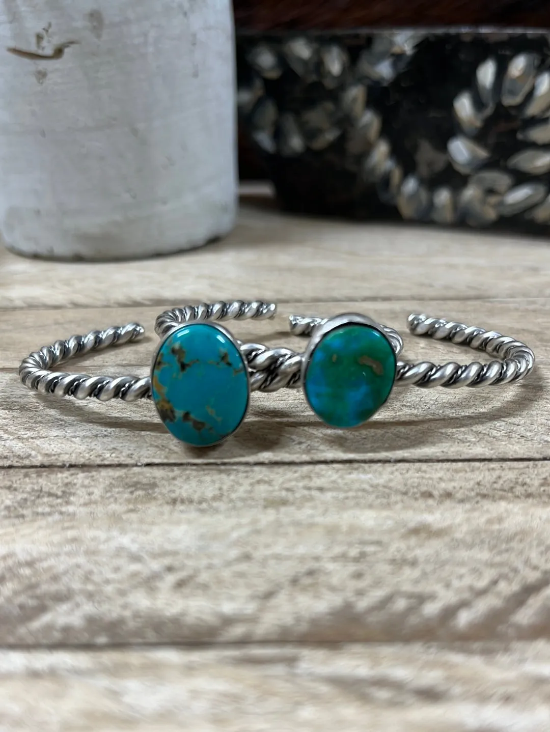 Mindy Medium Twisted Silver Stone Cuff Bracelets