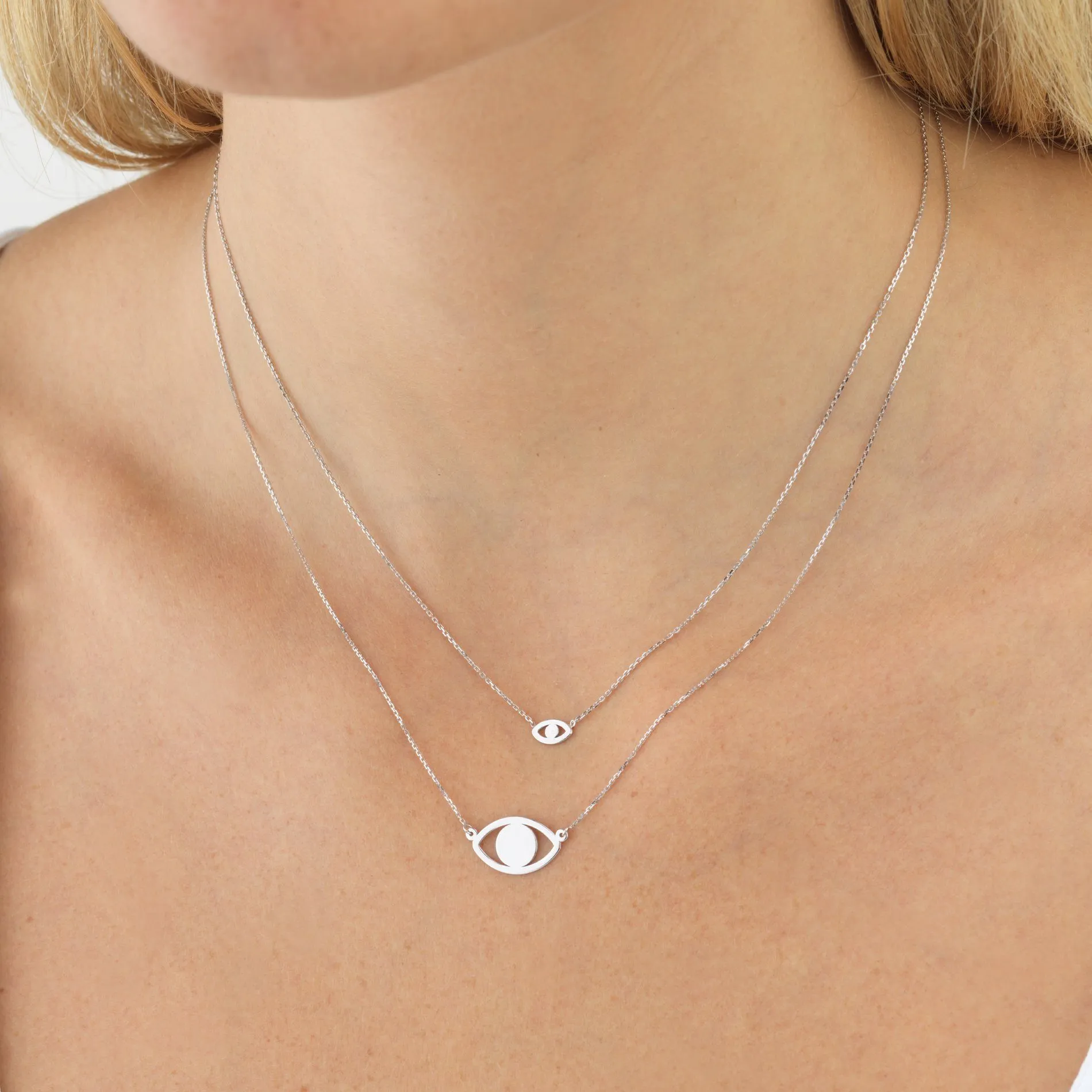 Mini Open Evil Eye Necklace 14K