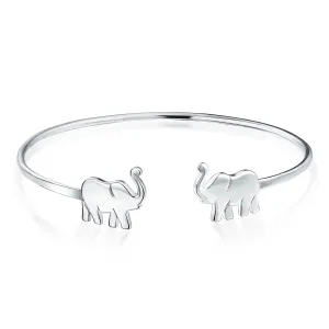 Minimalist Elephant Bangle Bracelet Sterling Silver - Delicate Good Luck Charm