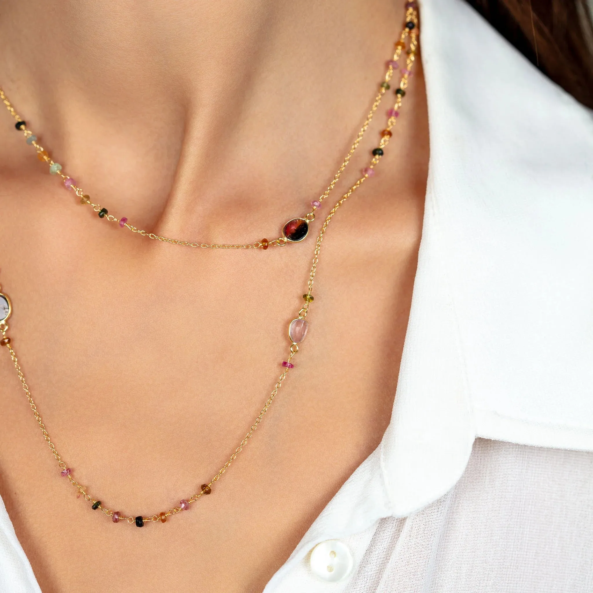 Minimalist Tourmaline Long Chain Necklace