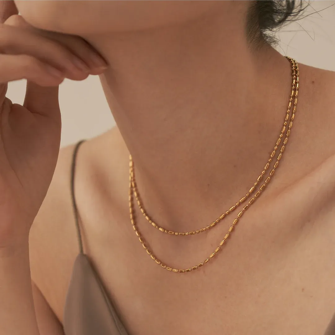 Miranda Beaded Double Layer Necklace - Gold
