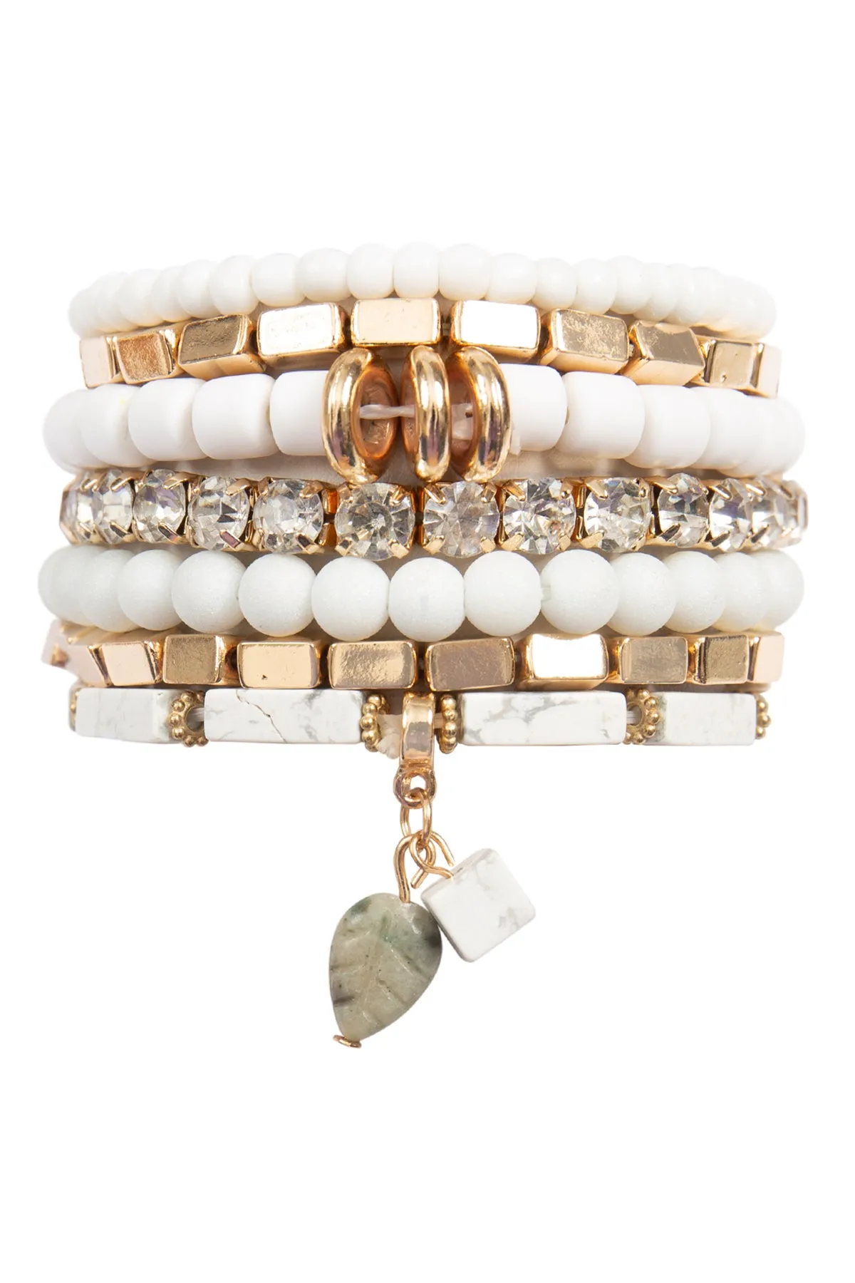 MIX STONE BEADS CCB RHINESTONE LEAF PENDANT, CHARM LEYERED VERSATILE BRACELET SET