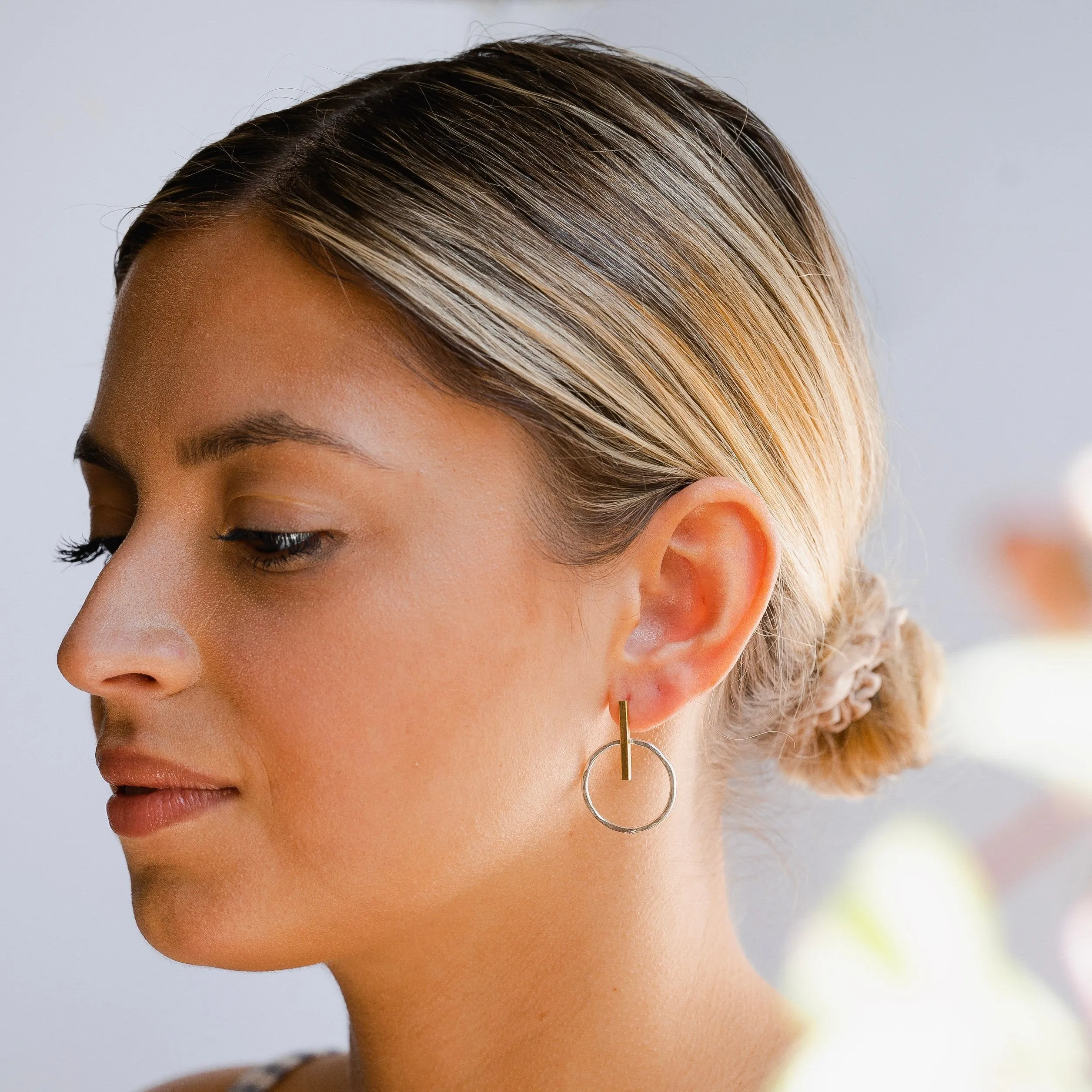 Mixed Metal Circle and Bar Stud Earrings