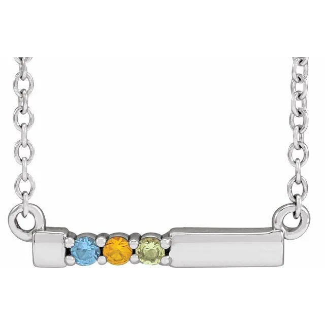 Mother's Family Birthstone Short 16mm Bar 18" Necklace