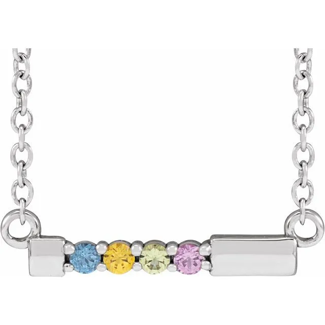 Mother's Family Birthstone Short 16mm Bar 18" Necklace