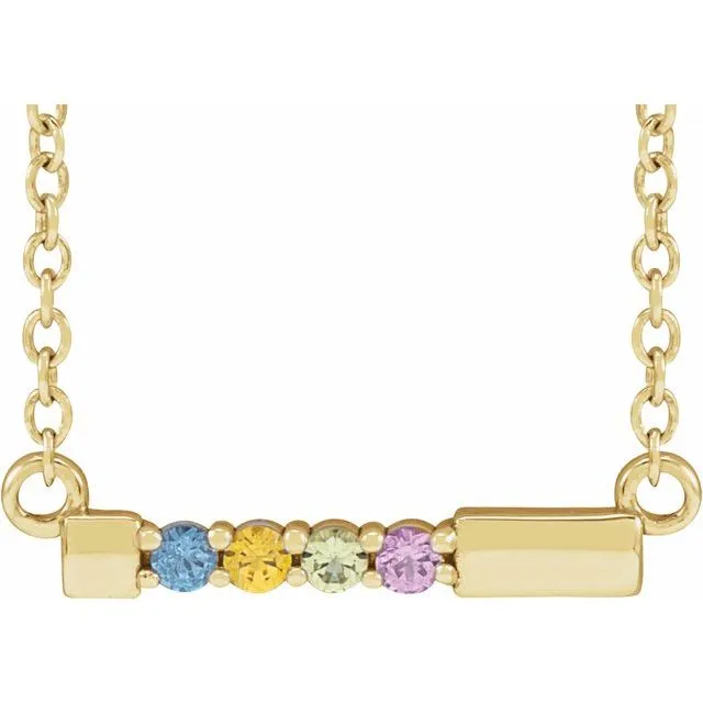 Mother's Family Birthstone Short 16mm Bar 18" Necklace