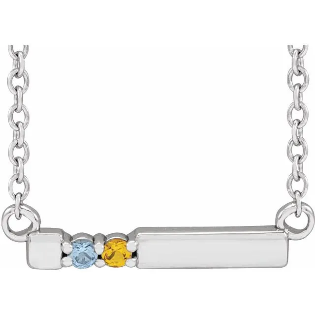 Mother's Family Birthstone Short 16mm Bar 18" Necklace