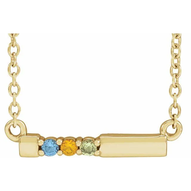 Mother's Family Birthstone Short 16mm Bar 18" Necklace