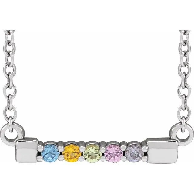 Mother's Family Birthstone Short 16mm Bar 18" Necklace