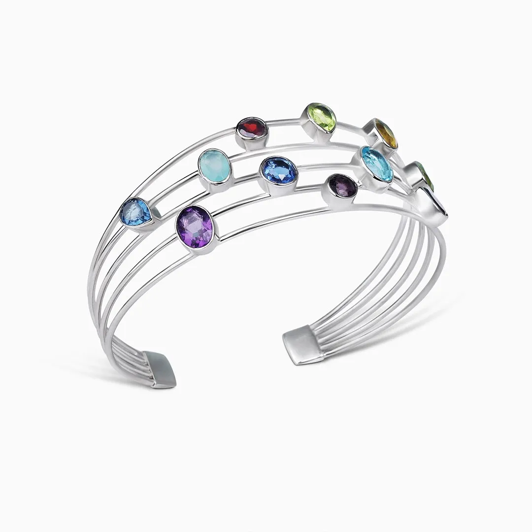 Multicolor Gemstone 925 Sterling Silver Bangle Bracelet