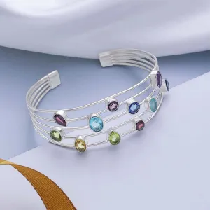 Multicolor Gemstone 925 Sterling Silver Bangle Bracelet