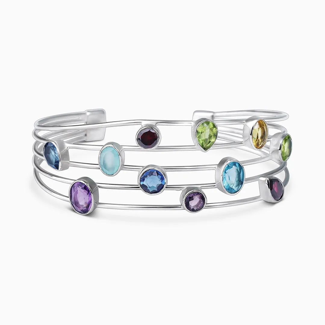 Multicolor Gemstone 925 Sterling Silver Bangle Bracelet