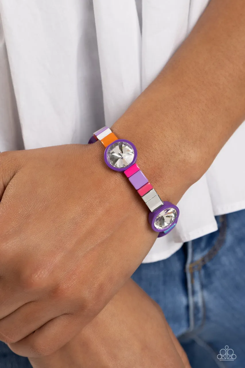 Multicolored Madness - Purple - Colorful Metal White Rhinestone Paparazzi Stretchy Bracelet