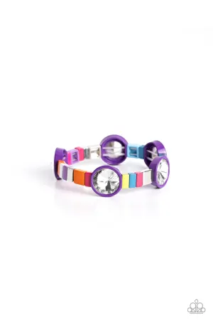 Multicolored Madness - Purple - Colorful Metal White Rhinestone Paparazzi Stretchy Bracelet
