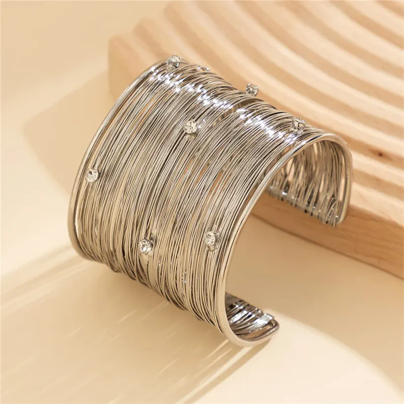 Multilayered Stacked Rhinestone Cuff Bracelets for Women