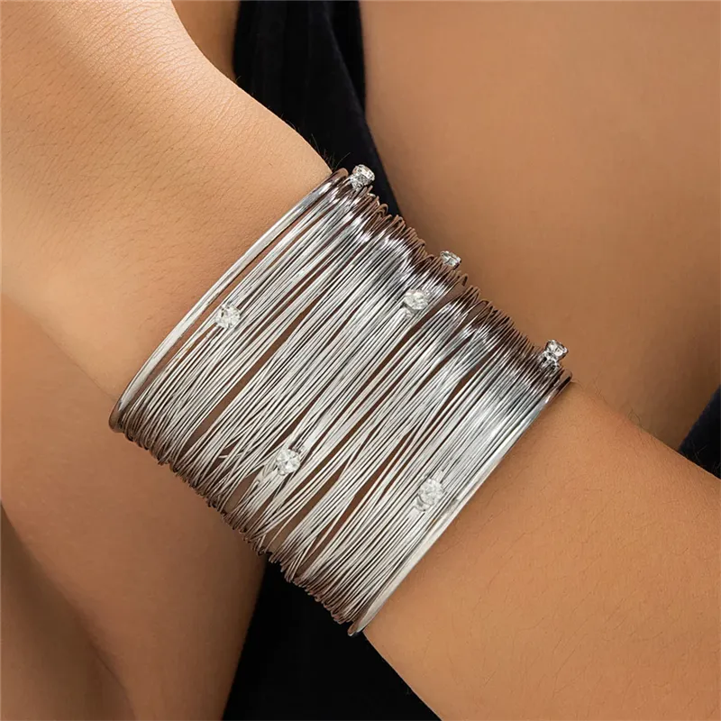 Multilayered Stacked Rhinestone Cuff Bracelets for Women
