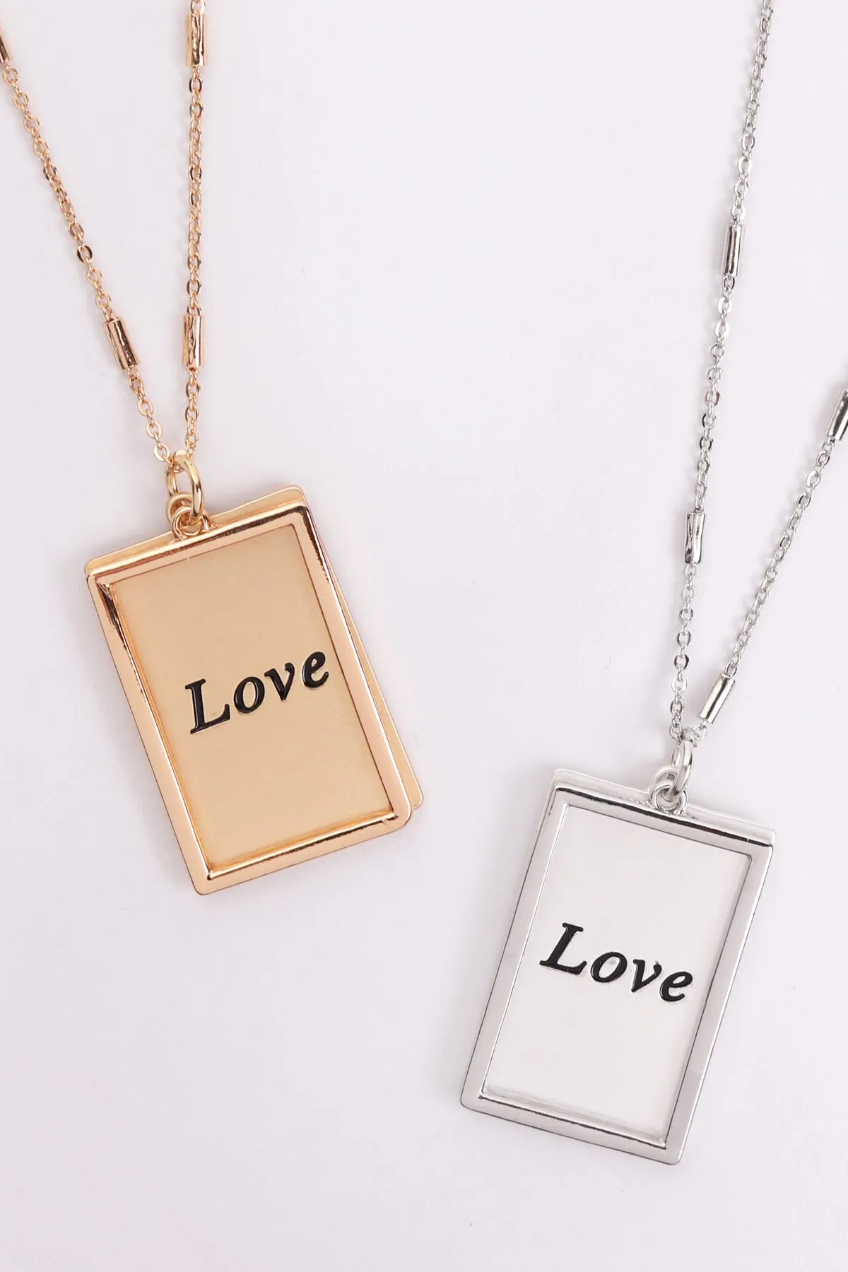 MYN1421MGLV - "LOVE" ETCHED BRASS BOX PENDANT NECKLACE