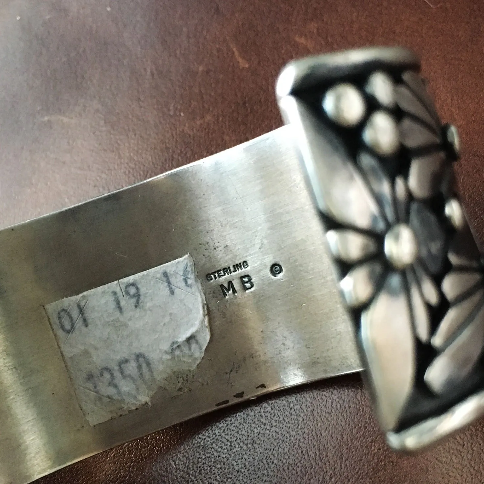 Natural Carico Lake Turquoise Sterling Silver Flower Overlay Bracelet Cuff