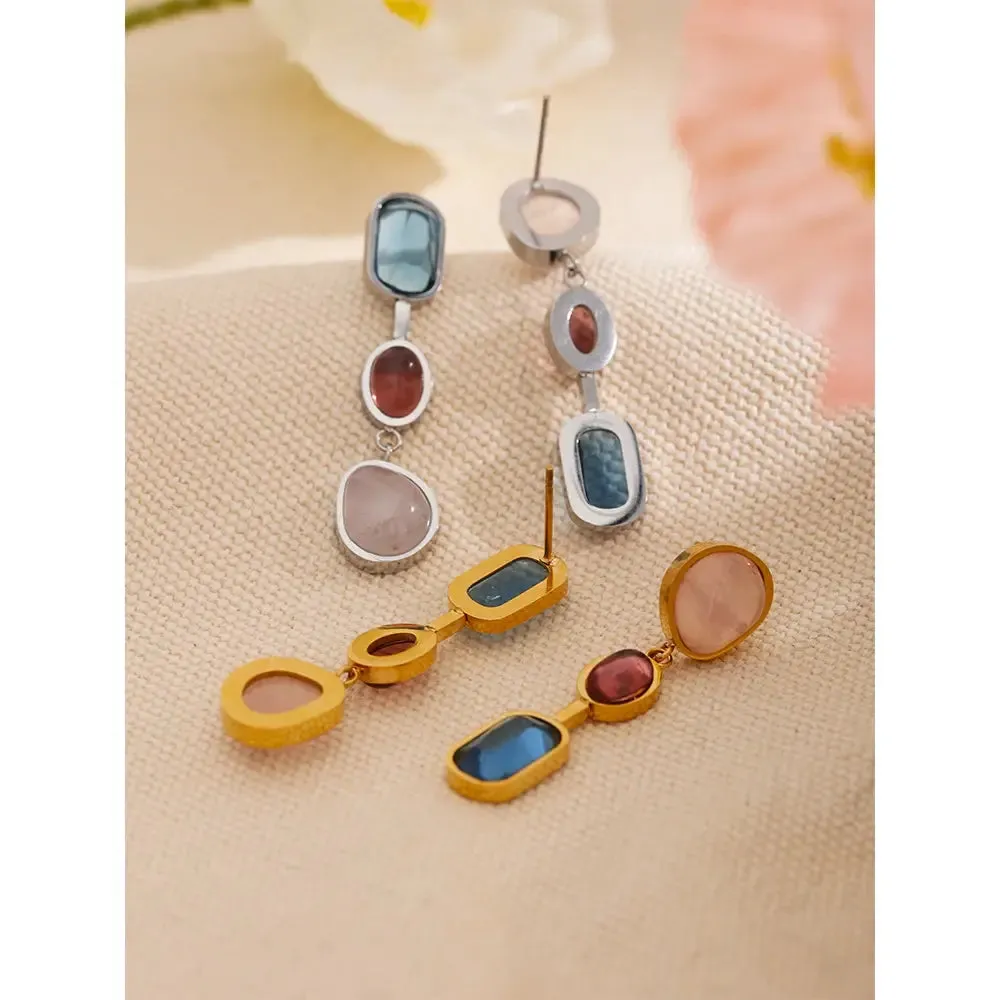 Natural Stone Geometric Drop Dangle