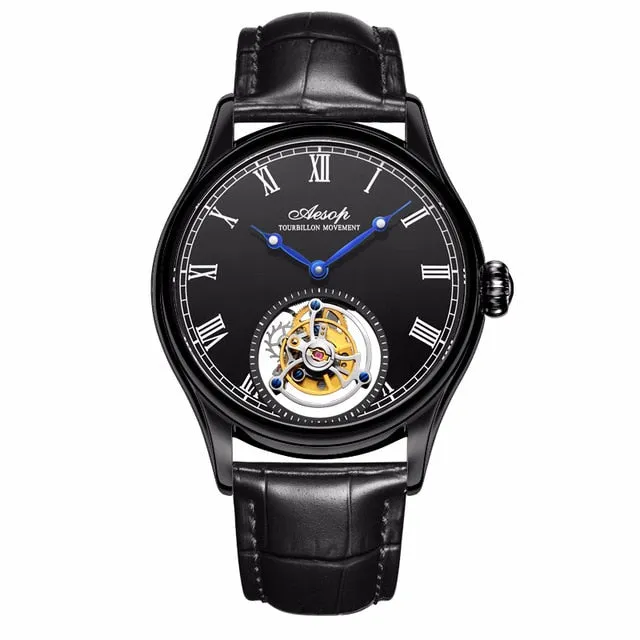 New 100% Original Luxury Tourbillon Watch Mens Mechanical Watches Top Brand Classic White Leather Watch Relogio Masculino 7021