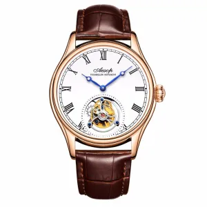 New 100% Original Luxury Tourbillon Watch Mens Mechanical Watches Top Brand Classic White Leather Watch Relogio Masculino 7021