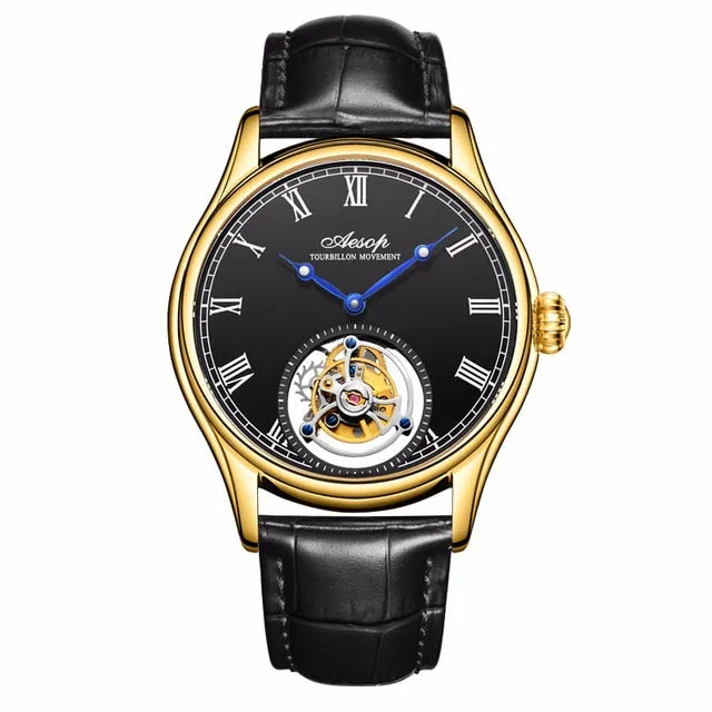 New 100% Original Luxury Tourbillon Watch Mens Mechanical Watches Top Brand Classic White Leather Watch Relogio Masculino 7021