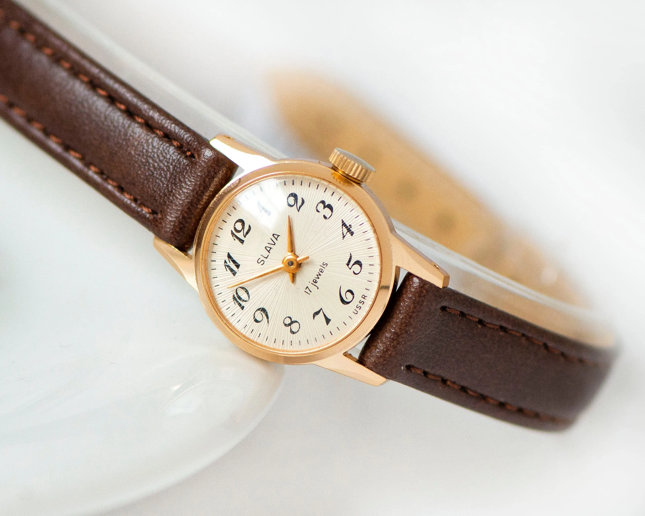 New old stock lady watch tiny gold shade Glory classic lady watch delicate vintage accessory gift small wrist watch new premium leather band