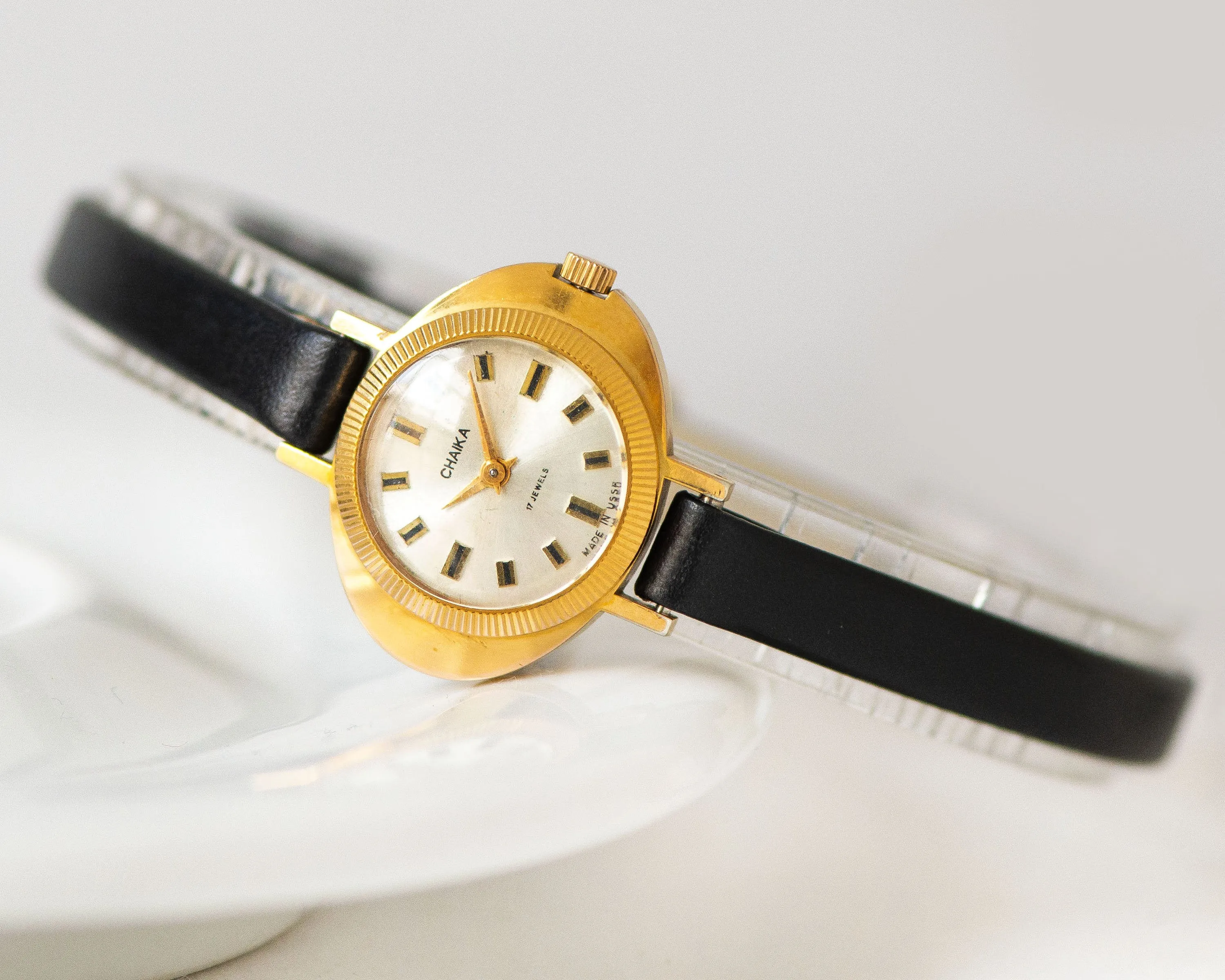 New old stock women wristwatch gold plated Seagull, ellipse case watch for lady, limited edition small women watch, new premium leather band