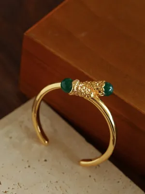 Niche Metal Wind Lava Water Drop Agate Open Bangle Bracelet-Green Agate