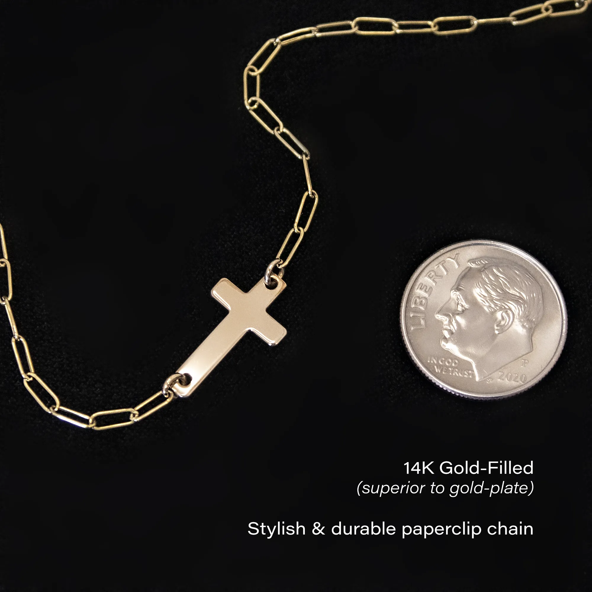 noah sideways cross anklet • joy faith patience
